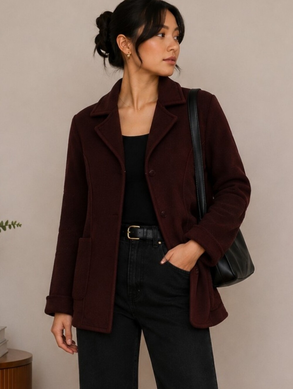 Women's Burgundy Two-Button Blazer Jacket
